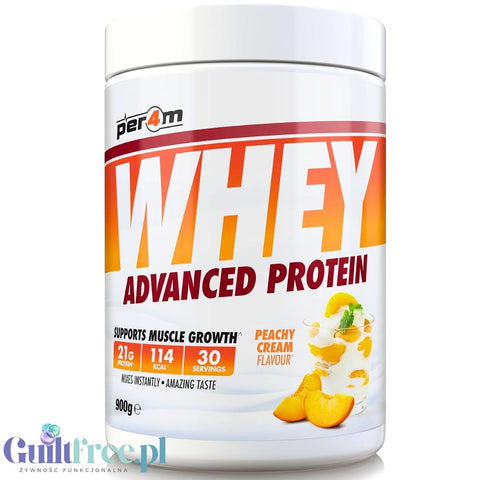 Per4m Whey Advanced Protein Peachy Creme 900g - thick WPC, WPI & MPC protein supplement, cream and peach flavor