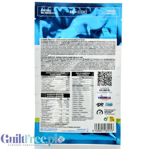 BIG® Vegan Amino+, Mowgly Chocolate 30g saszetka - wegańska odżywka białkowa z kawałkami ciasteczek o smaku czekolady