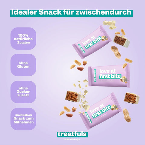 Treatfuls Love At First Bite - wegański organiczny batonik z orzechami ziemnymi w białej czekoladzie bez dodatku cukru