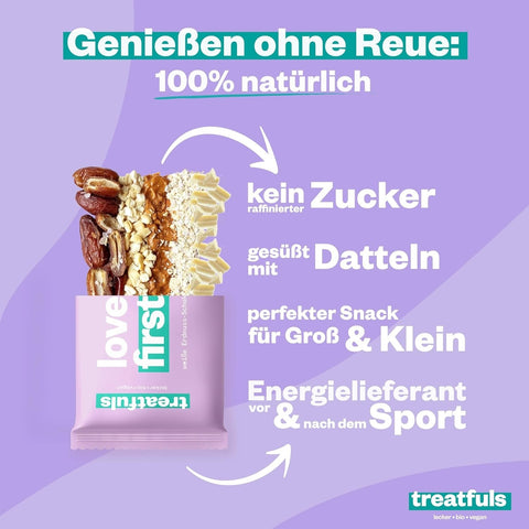 Treatfuls Love At First Bite - wegański organiczny batonik z orzechami ziemnymi w białej czekoladzie bez dodatku cukru