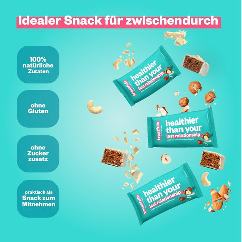 Treatfuls Healthier Than Your Last Relationship - wegański batonik organiczny z orzechami laskowymi i białą polewą z ksylitolem