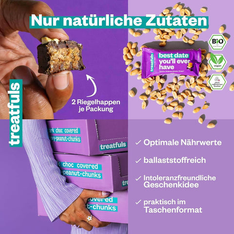 Treatfuls Best Date You'll Ever Have - wegański organiczny batonik z orzeszkami i soloną gorzką czekoladą bez dodatku cukru