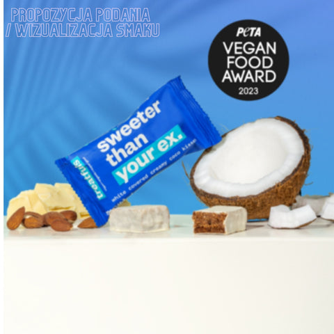 Treatfuls Sweeter Than Your Ex - wegański bio batonik z migdałami, cashew w białej 'czekoladzie' bez mleka z ksylitolem
