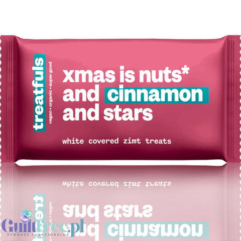 Treatfuls Xmas Is Nuts, Cinnamon & Stars - wegański batonik bio z orzechami, migdałami i cytryną w ryżowej polewie z erytrolem