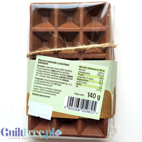 Orzechownia Mleczna czekolada rzemieślnicza bez dodatku cukru z orzechami laskowymi