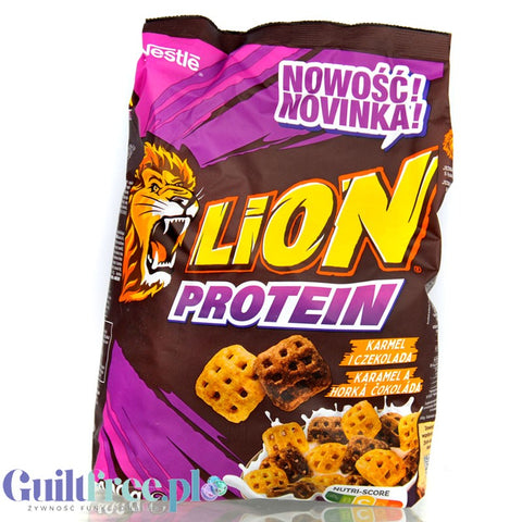 Lion Protein Caramel and Chocolate – whole grain caramel and chocolate breakfast cereal with 15% protein