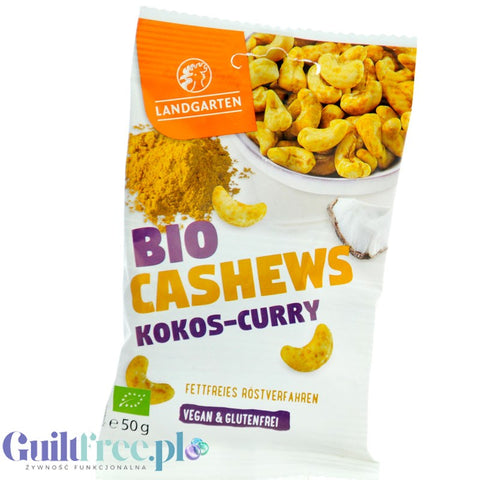 Landgarten Organic Cashews Coconut Curry - organic cashews coated in coconut curry, keto snack