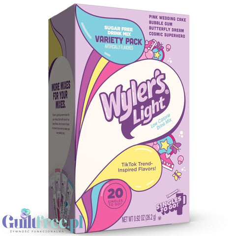 Wyler's Singles To Go 20' Pink Wedding Cake, Bubble Gum, Butterfly Dream, Cosmic Superhero - viralowe napoje instant bez cukru