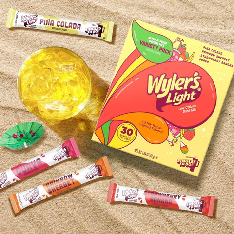 Wyler's Singles To Go 30' Pina Colada, Rainbow Sherbet, Strawberry Banana, Guava - sugar-free and calorie-free flavored sachets 
