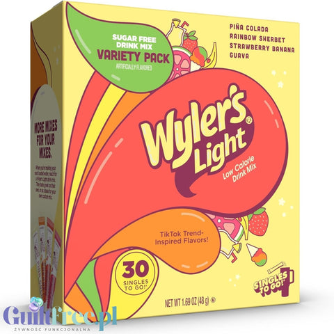 Wyler's Singles To Go 30' Pina Colada, Rainbow Sherbet, Strawberry Banana, Guava - sugar-free and calorie-free flavored sachets 