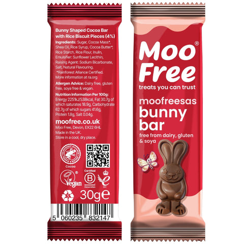 Moo Free Bunny Bar - zajączek z wegańskiej czekolady, bez mleka, soi i glutenu WIELKANOC VEGAN