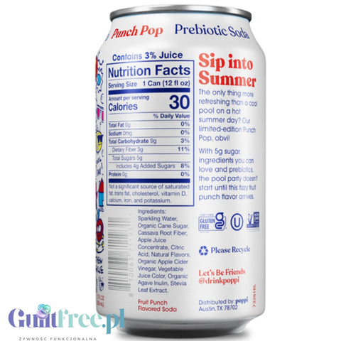 Poppi Prebiotic Soda Punch Pop 355ml – a functional drink with fiber, stevia, and apple cider vinegar