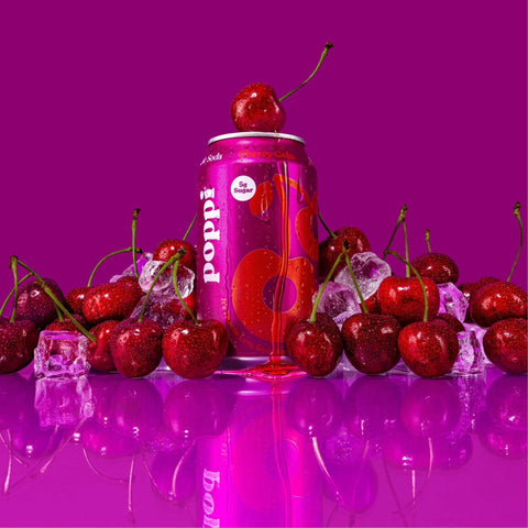 Poppi Prebiotic Soda Cherry Cola 355ml – a functional drink with fiber, stevia, and apple cider vinegar