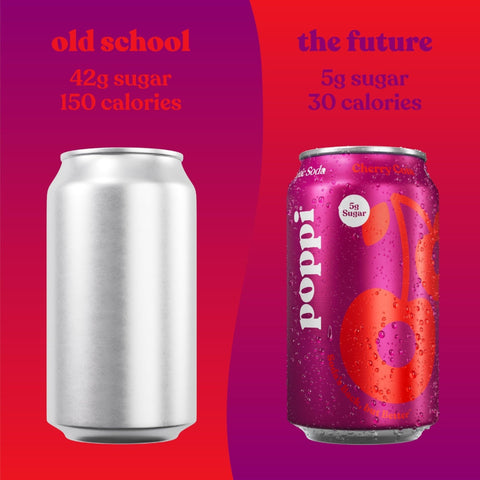 Poppi Prebiotic Soda Cherry Cola 355ml – a functional drink with fiber, stevia, and apple cider vinegar