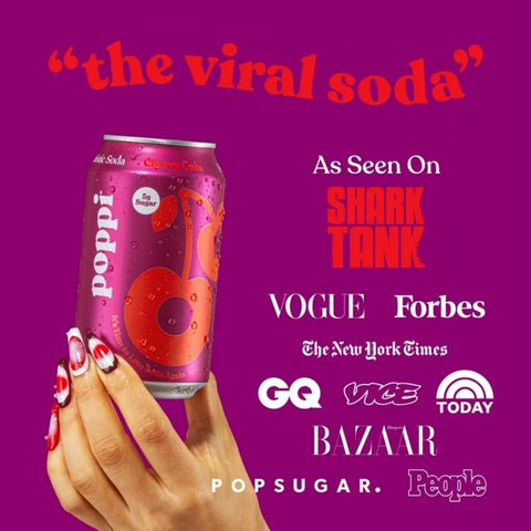 Poppi Prebiotic Soda Cherry Cola 355ml – a functional drink with fiber, stevia, and apple cider vinegar