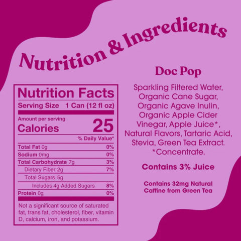 Poppi Prebiotic Soda Doc Pop 355ml - funkcjonalny napój z błonnikiem, stewią i octem jabłkowym
