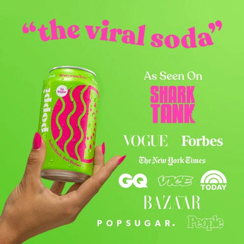 Poppi Prebiotic Soda Watermelon 355ml – a functional drink with fiber, stevia, and apple cider vinegar
