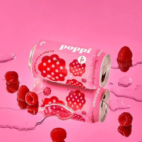 Poppi Prebiotic Soda Raspberry Rose 355ml - funkcjonalny napój z błonnikiem, stewią i octem jabłkowym