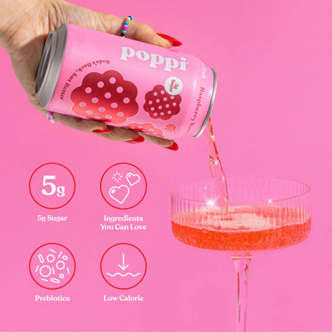 Poppi Prebiotic Soda Raspberry Rose 355ml - funkcjonalny napój z błonnikiem, stewią i octem jabłkowym