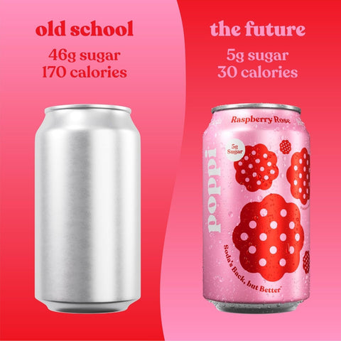 Poppi Prebiotic Soda Raspberry Rose 355ml - funkcjonalny napój z błonnikiem, stewią i octem jabłkowym