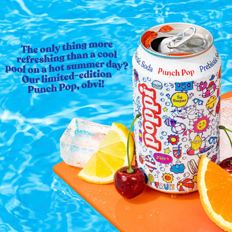 Poppi Prebiotic Soda Punch Pop 355ml – a functional drink with fiber, stevia, and apple cider vinegar