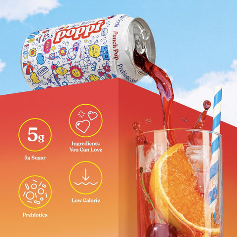 Poppi Prebiotic Soda Punch Pop 355ml – a functional drink with fiber, stevia, and apple cider vinegar