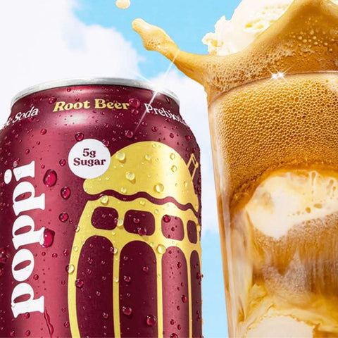 Poppi Prebiotic Soda Root Beer 355ml – a functional drink with fiber, stevia, and apple cider vinegar