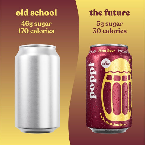 Poppi Prebiotic Soda Root Beer 355ml – a functional drink with fiber, stevia, and apple cider vinegar