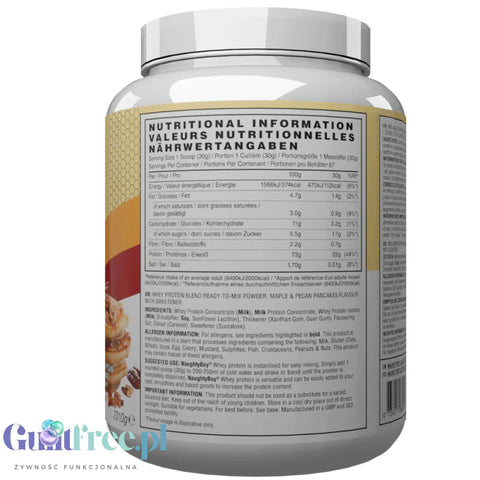 Naughty Boy Whey Premium Protein Maple & Pecan Pancakes 2010g - a thick protein supplement containing WPI, WPC, and MPC