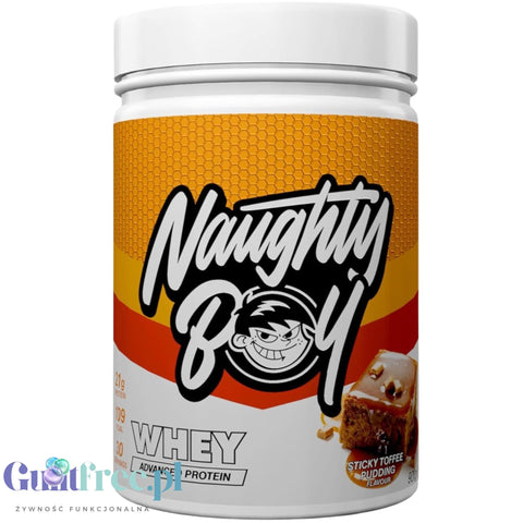Naughty Boy Whey Premium Protein Sticky Toffee Pudding 900g - a thick protein supplement containing WPI, WPC, and MPC
