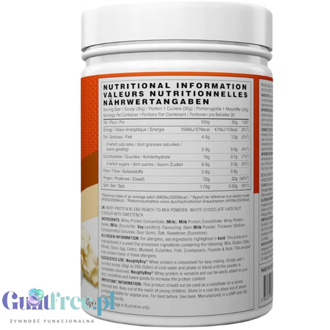 Naughty Boy Whey Premium Protein White Chocolate Hazelnut 900g - a thick protein supplement containing WPI, WPC, and MPC