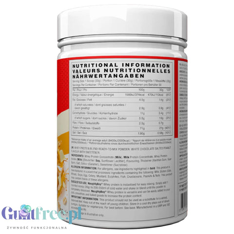 Naughty Boy Whey Premium Protein White Chocolate Salted Peanut 900g - a nutrient dense protein supplement WPI, WPC & MPC
