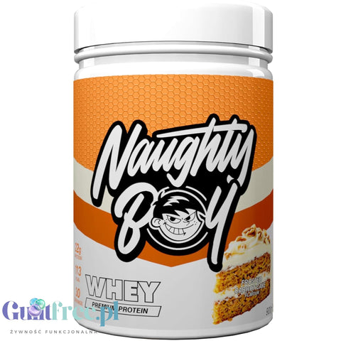 Naughty Boy Whey Premium Protein Frosted Carrot Cake 900g - a rich protein supplement containing WPI, WPC, and MPC