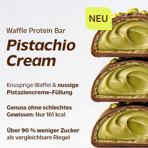 Rocka Nutrition Waffle Protein Bar Pistachio Cream - wegański wafelek białkowy z nadzieniem pistacjowym bez dodatku cukru