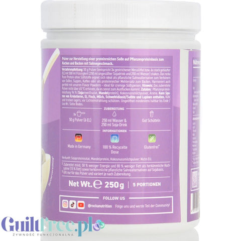 Rocka Nutrition Pure Protein Sahne 250g - niesłodzona wegańska odżywka białkowa smak naturalny