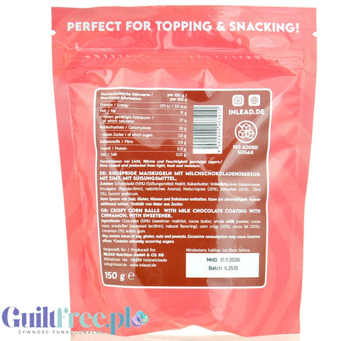Inlead Crispy Rocks Cinnamon Milk Choc - chrupiące kuleczki kukurydziane w cynamonowej mlecznej czekoladzie bez cukru