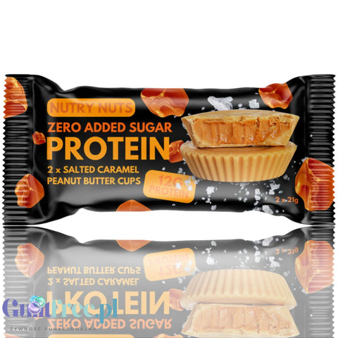 Nutry Nuts Peanut Butter Cups Salted Caramel - miseczki proteinowe 67% mniej cukru, Biała Czekolada & Masło Orzechowe