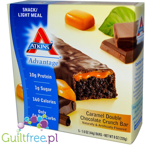 Atkins Snack Caramel Double Chocolate Crunch Bar - Carbohydrate low caramelized chocolate bar with chocolate caramel filling