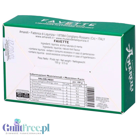 Amarelli Licorice Favette with Mint 100g - Calabrian licorice 100% with natural mint extract