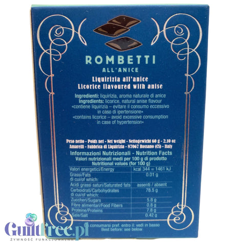 Amarelli Liquirizia Rombetti All'Anice 60g - Calabrian aniseed licorice 100% sugar and sweetener free