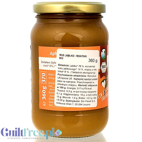 Bauck Muhle Bio Apfel Sanddorn 360g - organic apple puree with sea buckthorn, no added sugar