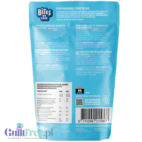 Bites We Love Crunchy Peas Sea Salt & Black Pepper - chrupiący groszek, aromatyczna wegańska fit przekąska