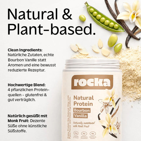Rocka Nutrition Natural Protein Bourbon Vanilla 300g - wegańska odżywka białkowa ULTRA prosty skład unikat