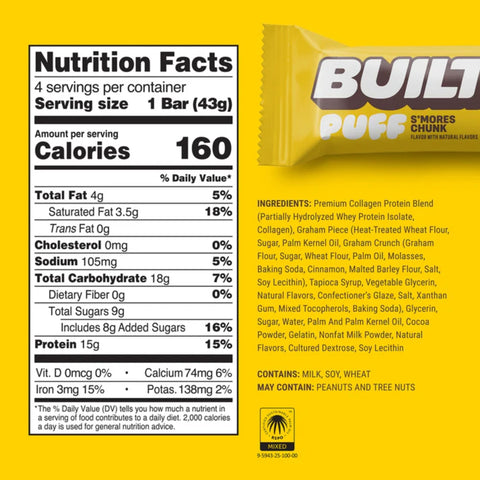 Built Bar Protein Puff S'Mores Chunk - proteinowy baton piankowy w czekoladzie 15g białka 160kcal