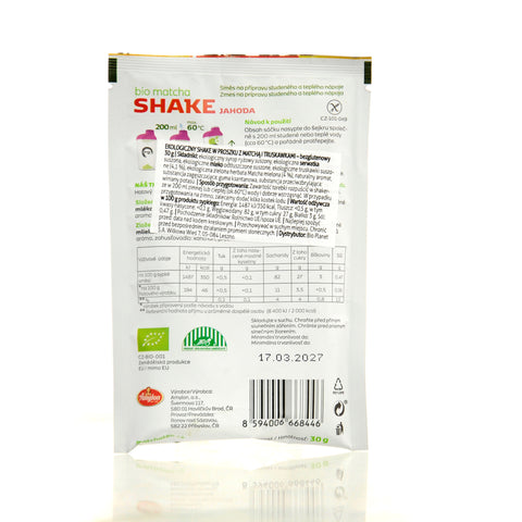 Amylon Bio Matcha Shake Jahoda - organic powdered shake with matcha and strawberrys