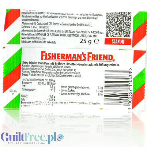 Fisherman's Friends Strawberry & Lime - mocne mentolowe pastylki bez cukru o smaku Truskawka & Limonka