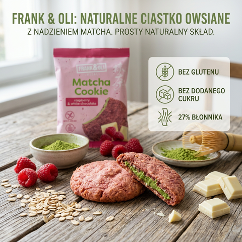 Frank & Oli Vital Matcha Cookie Raspberry White Chocolate - gluten free oatmeal cookie