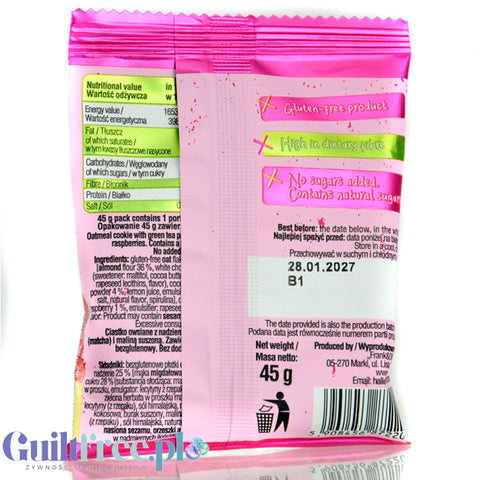 Frank & Oli Vital Matcha Cookie Raspberry White Chocolate - gluten free oatmeal cookie