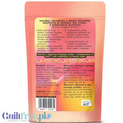 Funky Jelly Pink Grapefruit x 15 porcji - kwaśna galaretka bez cukru, smak Różowy Grepjpfrut