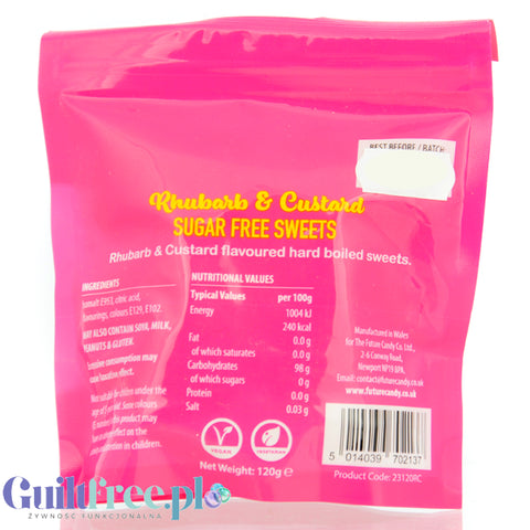 Future Candy 100% Zero Sugar Sweets, Rhubarb & Custard - landrynki bez cukru o smaku ciasta z rabarbarem